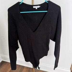 NWOT Good American Black Ribbed V-Neck Bodysuit Sweater